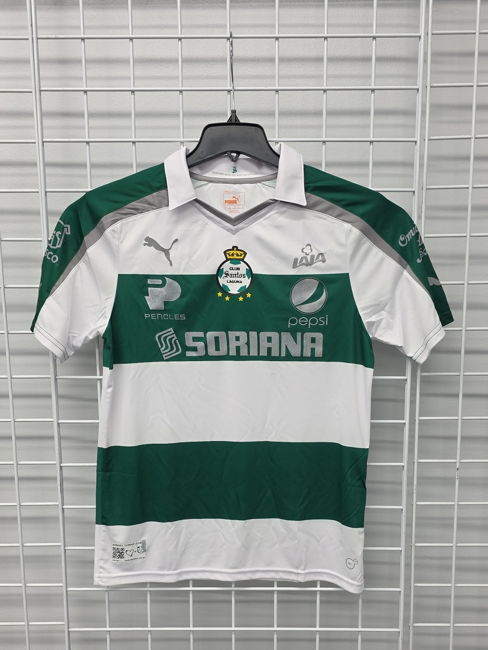 Puma Men's Green and White Santos Laguna Soccer Jersey